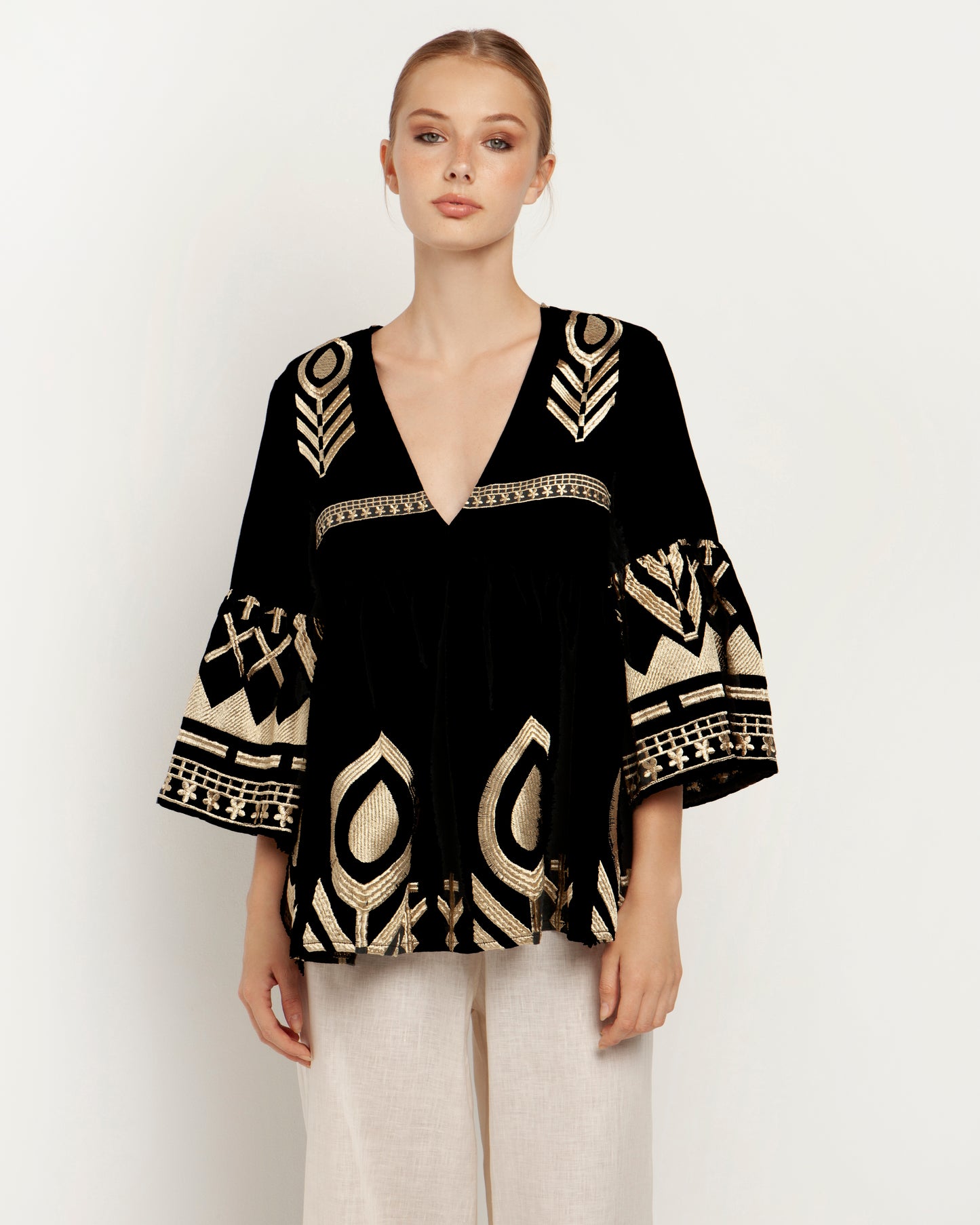 Feather Long Sleeve V-Neck Shirt