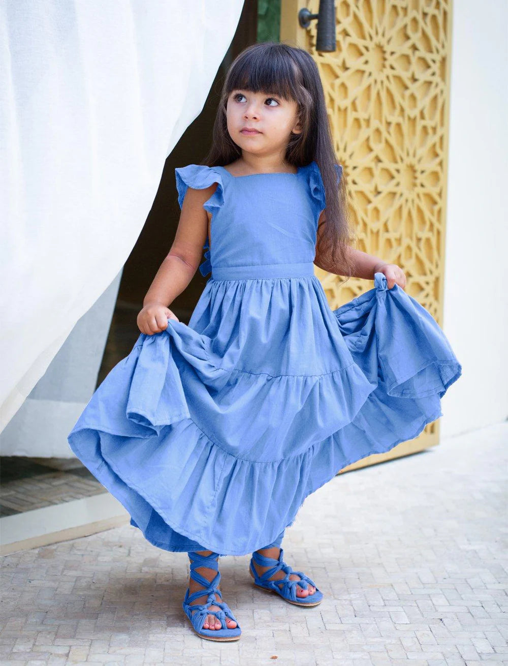 Lolita Apron Ruffled Sleeve Tiered Little Girls Dress