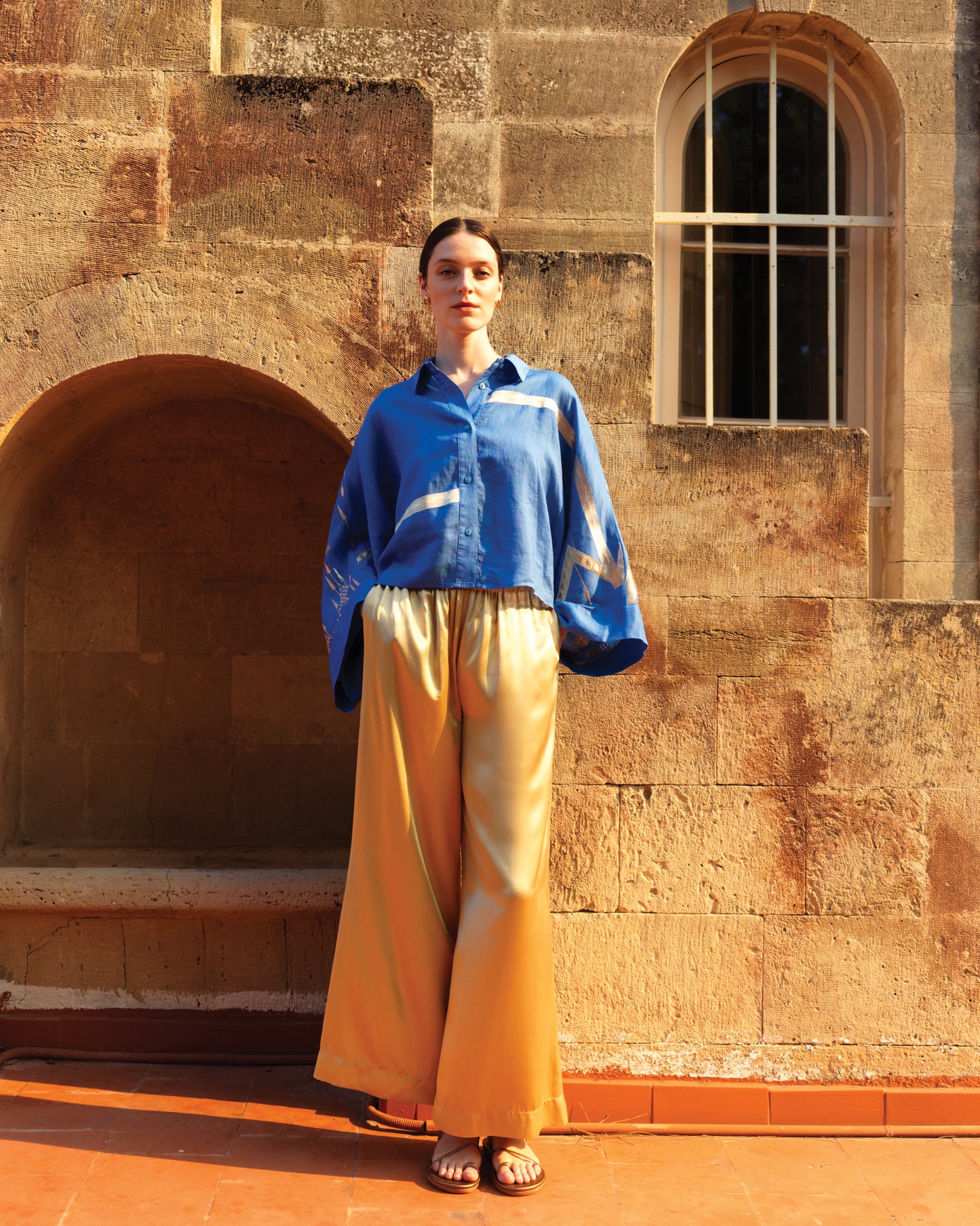 Glossy Satin Gold Elastic Waist Pants
