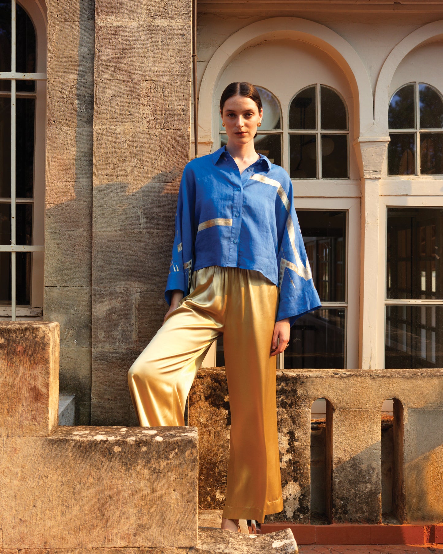 Glossy Satin Gold Elastic Waist Pants