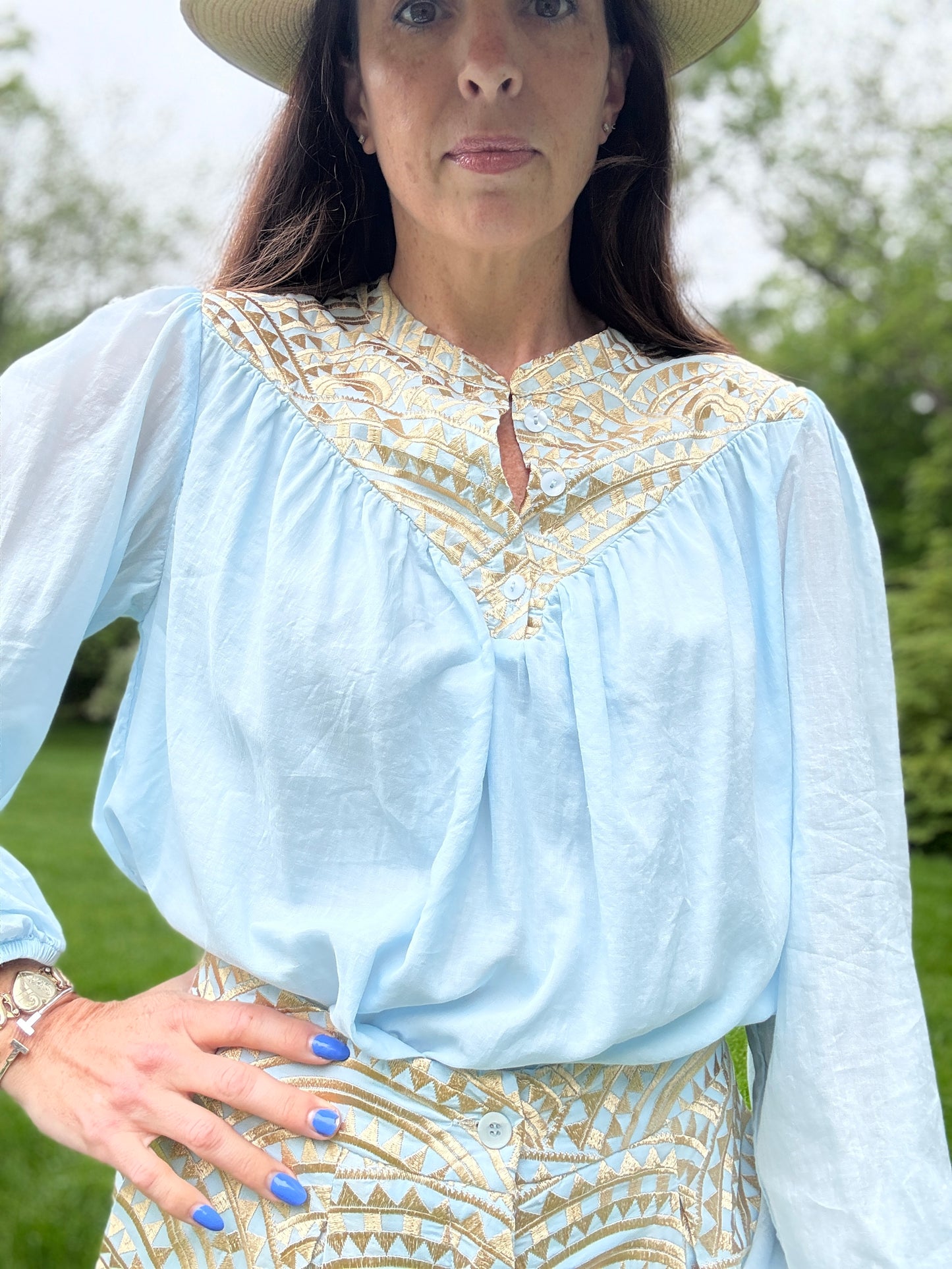 Mao Collar Long Sleeve Shirt