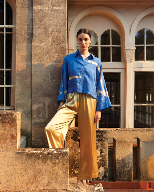Glossy Satin Gold Elastic Waist Pants